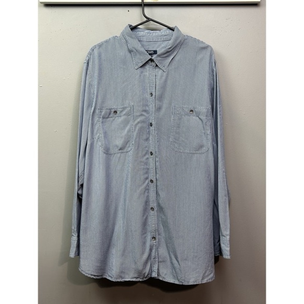 Chaps Shirt Mens 2XL Blue White Pinstripe Button Up Long Sleeve Pocket Casual